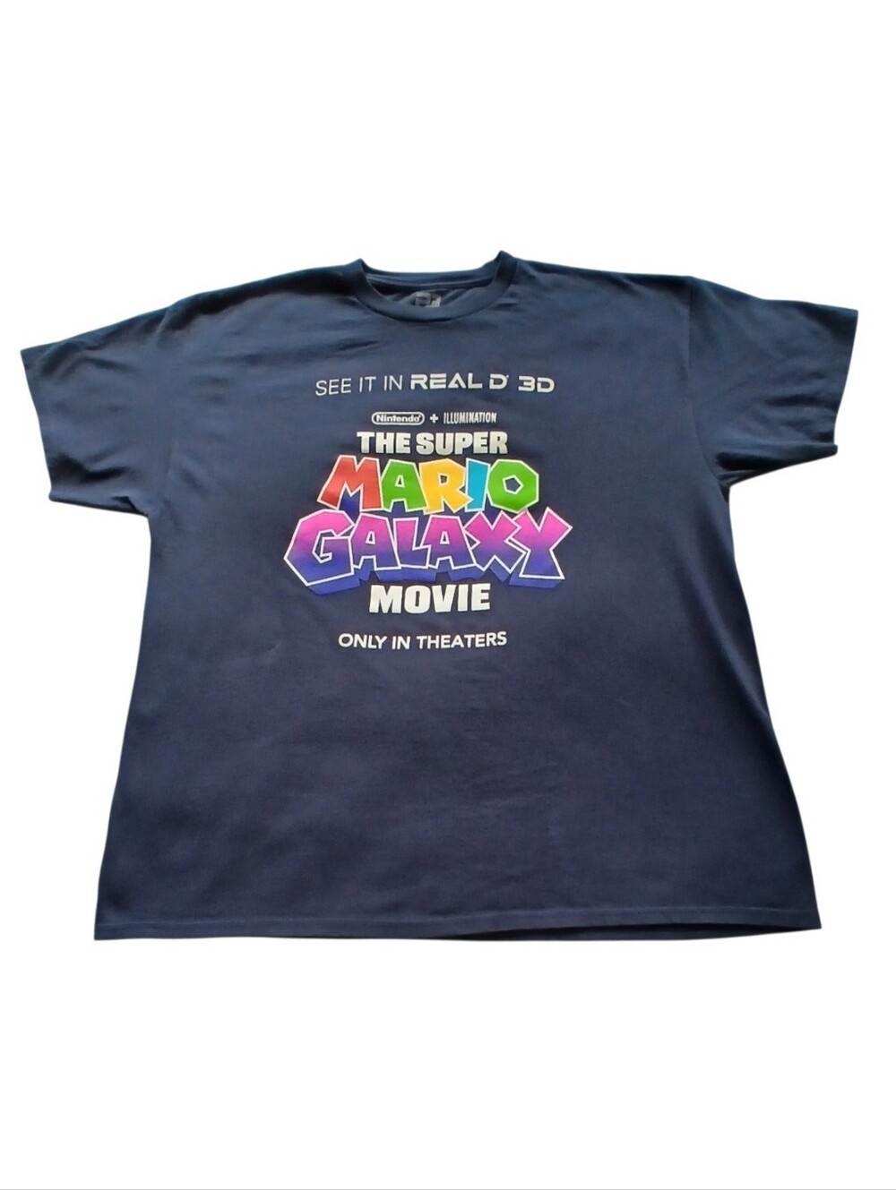 EUC The Super Mario Galaxy Movie Logo Tee, Men, Size XL, 100% Cotton, Navy Blue